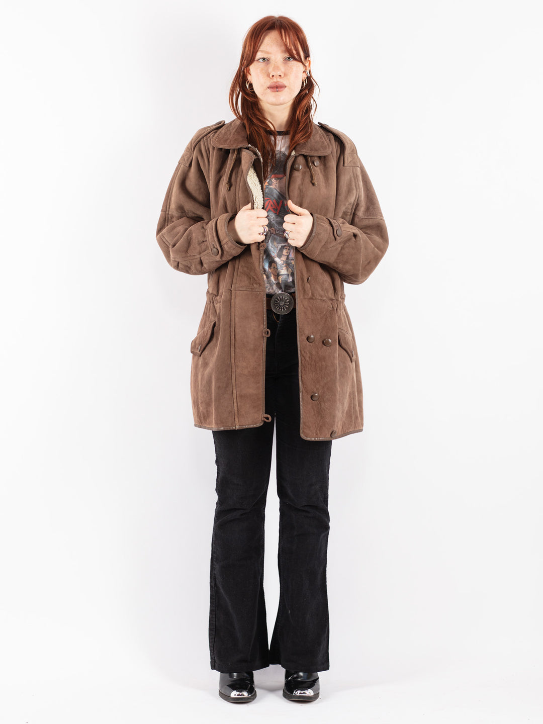 Vintage 90's Women Sheepskin Coat in Brown