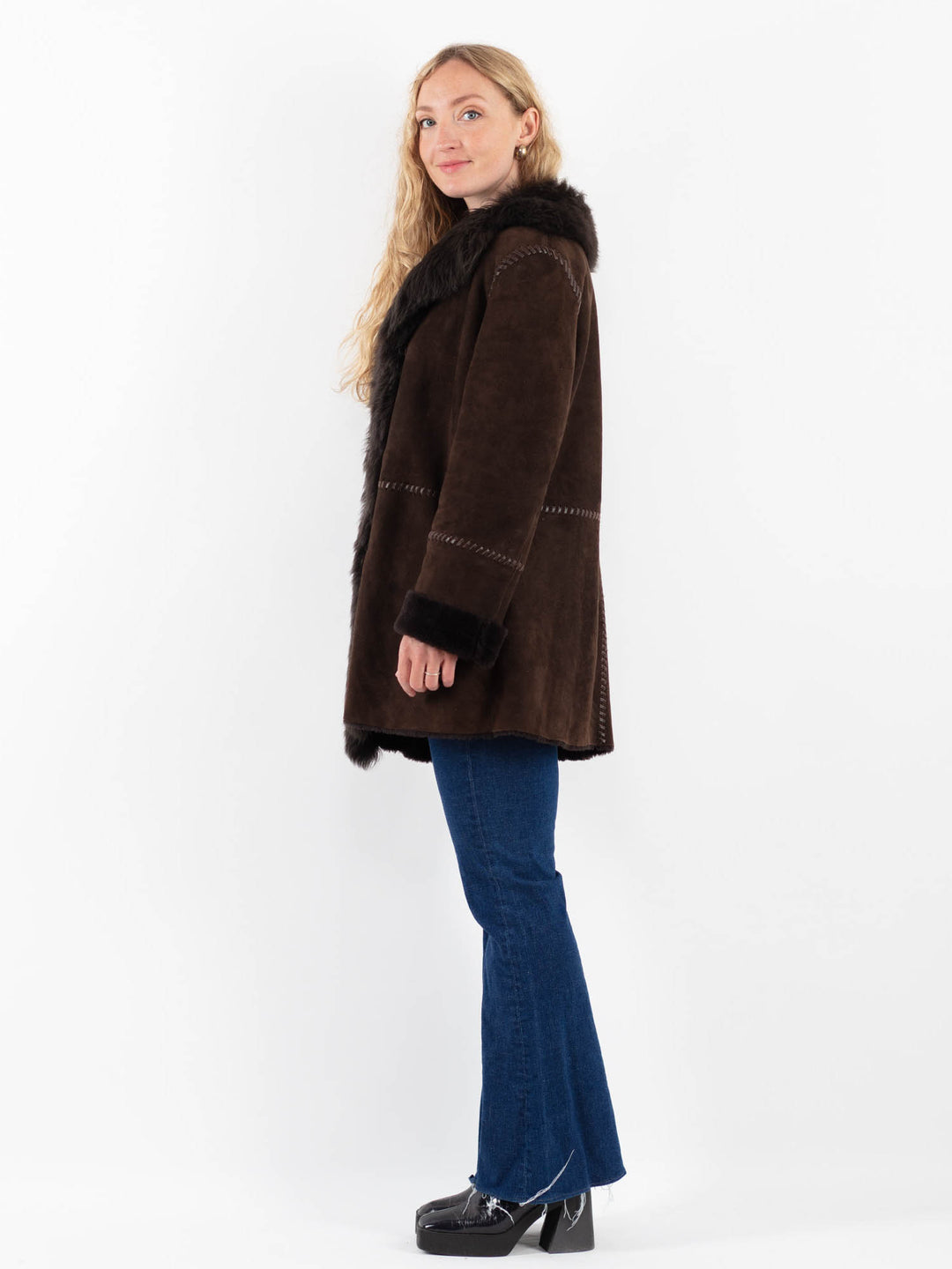 Vintage 90's Women Sheepskin Coat in BrownV9884