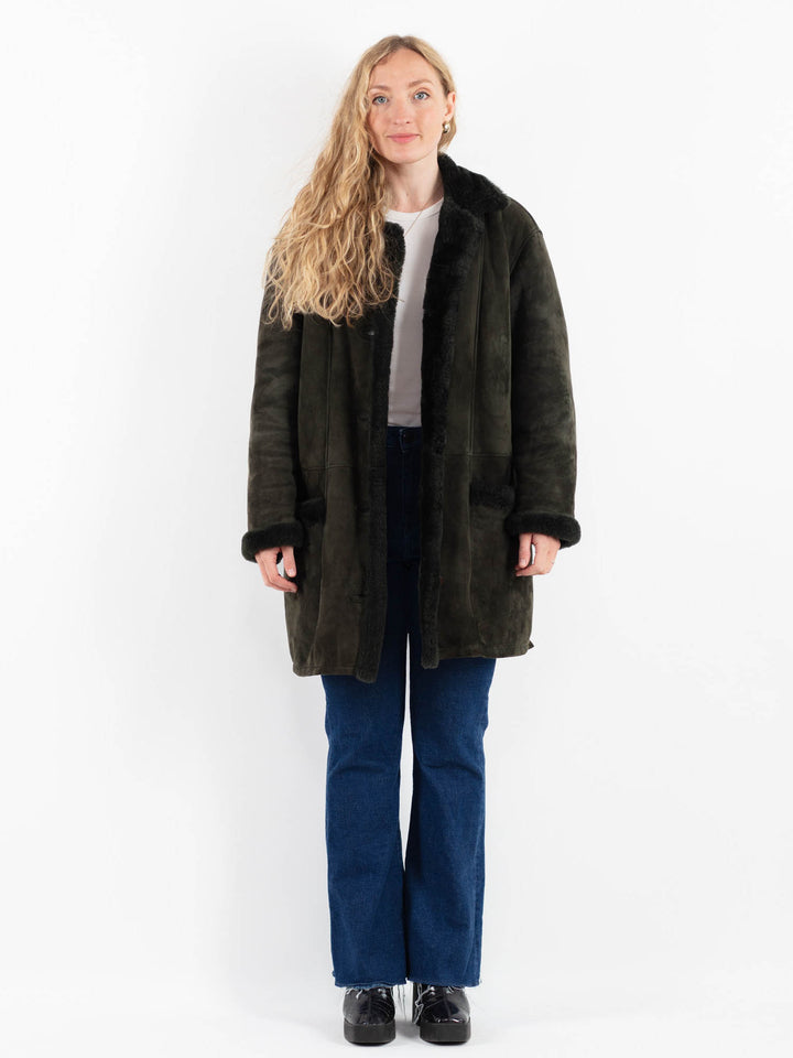 Vintage 90's Women Sheepskin Coat in GreenV9886