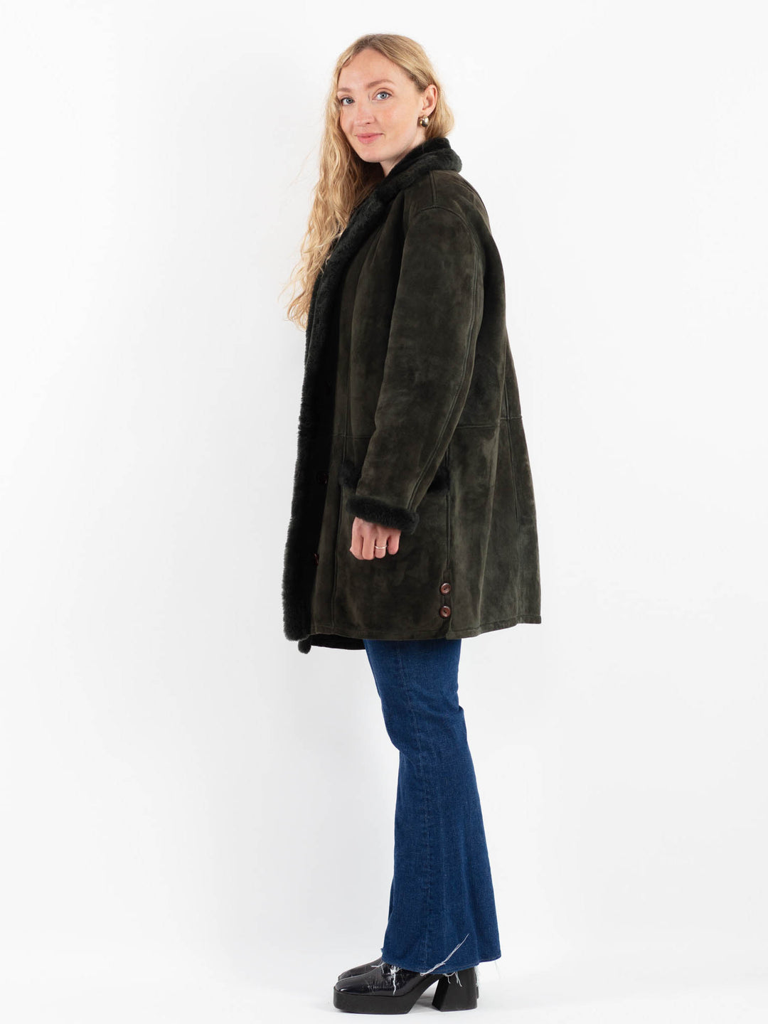 Vintage 90's Women Sheepskin Coat in GreenV9886