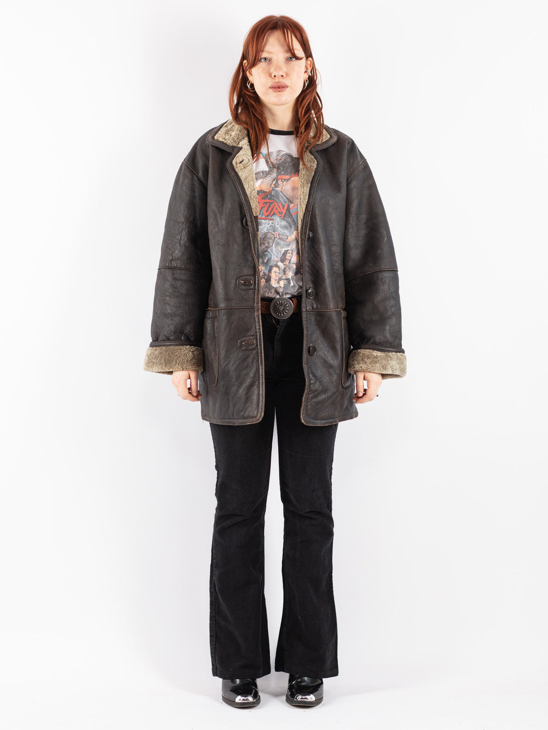 Vintage 90's Women Sheepskin Coat in Brown