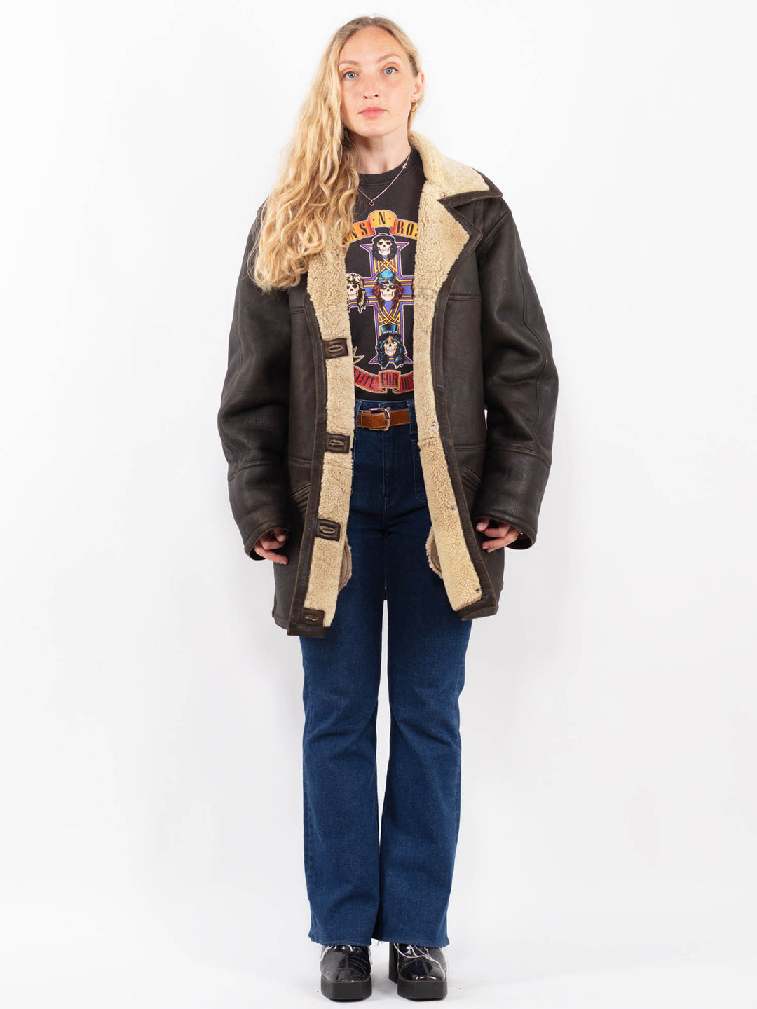 Vintage 90's Women Sheepskin Coat in BrownA0388