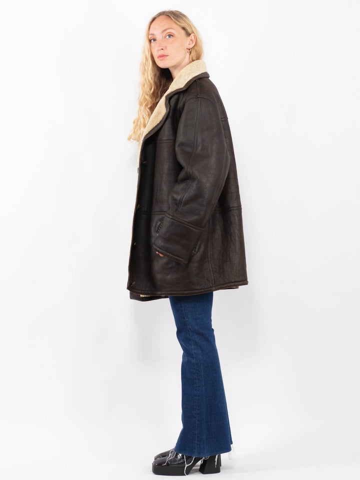 Vintage 90's Women Sheepskin Coat in BrownA0388