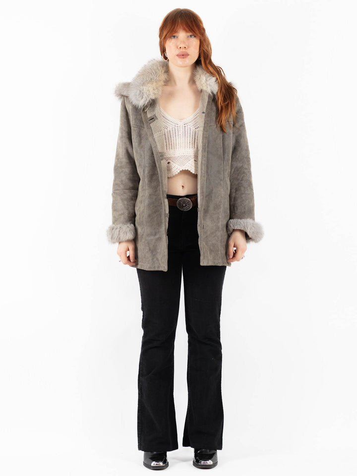 Vintage 90's Women Sheepskin Coat in GrayV9786