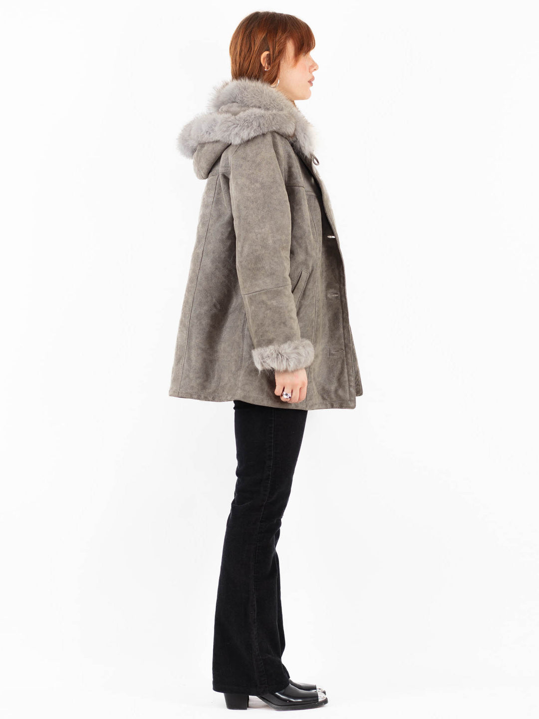 Vintage 90's Women Sheepskin Coat in GrayV9786