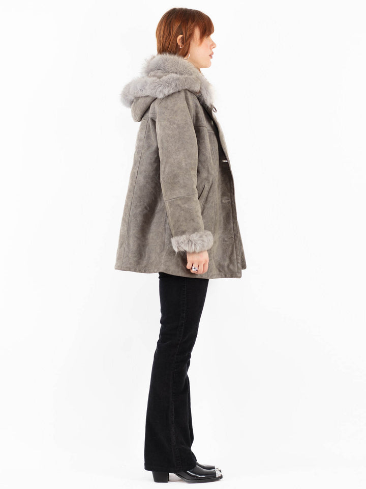 Vintage 90's Women Sheepskin Coat in GrayV9786