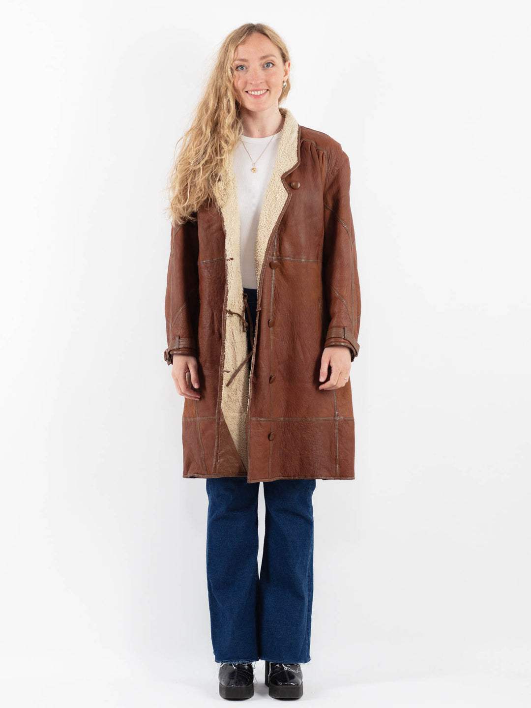 Vintage 90's Women Sheepskin Coat in BrownV9894
