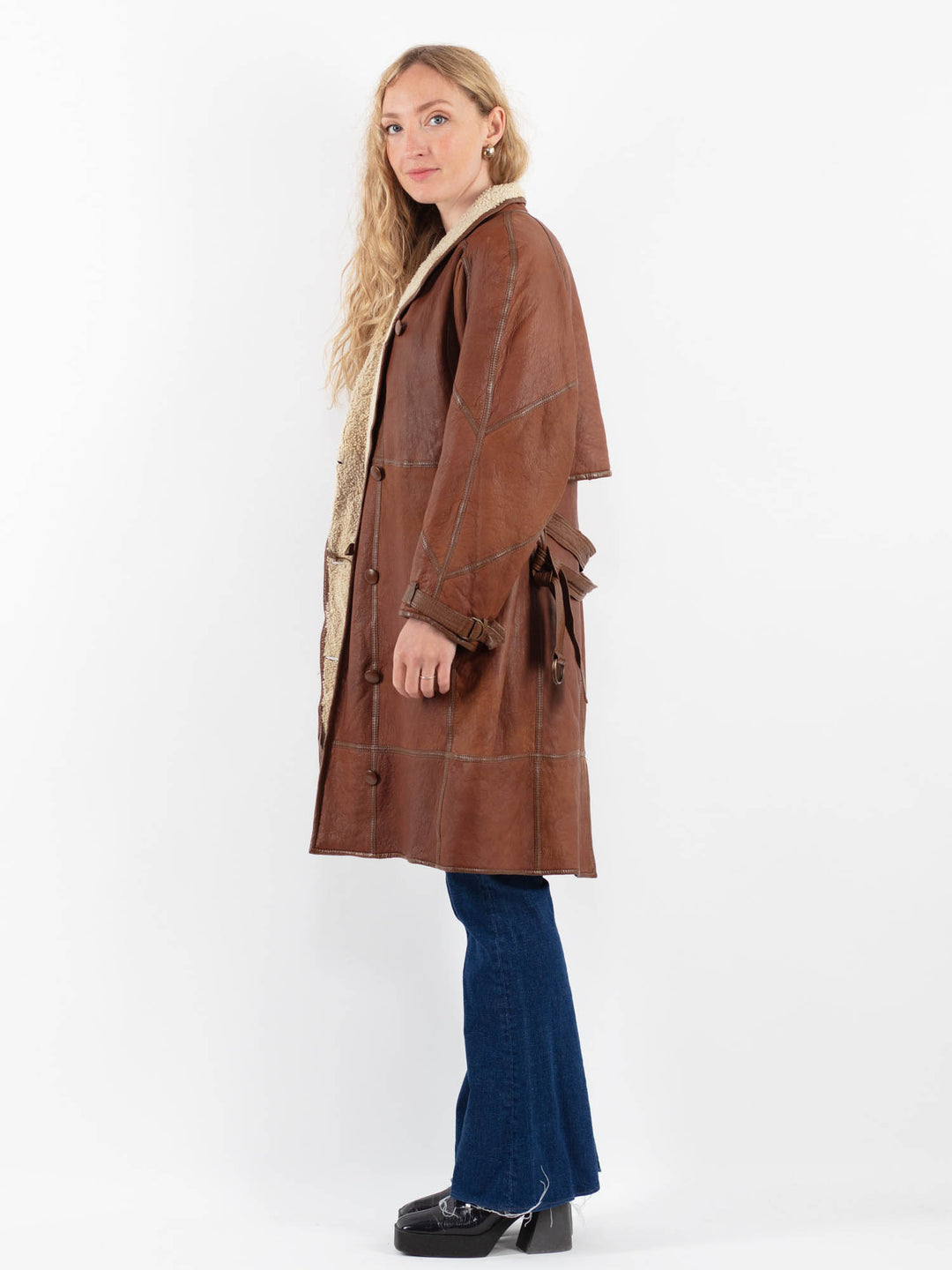 Vintage 90's Women Sheepskin Coat in BrownV9894