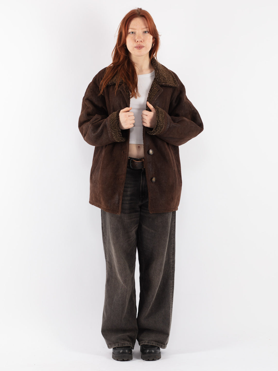 Vintage 90's Women Sheepskin Coat in Brown