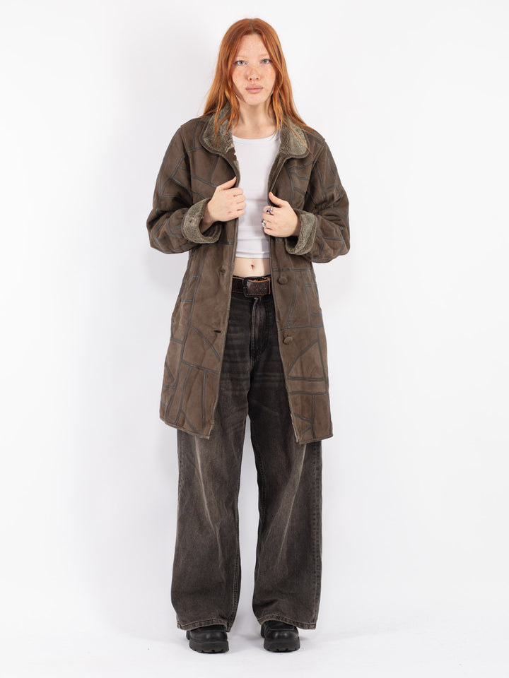 Vintage 90's Women Sheepskin Coat in Brown