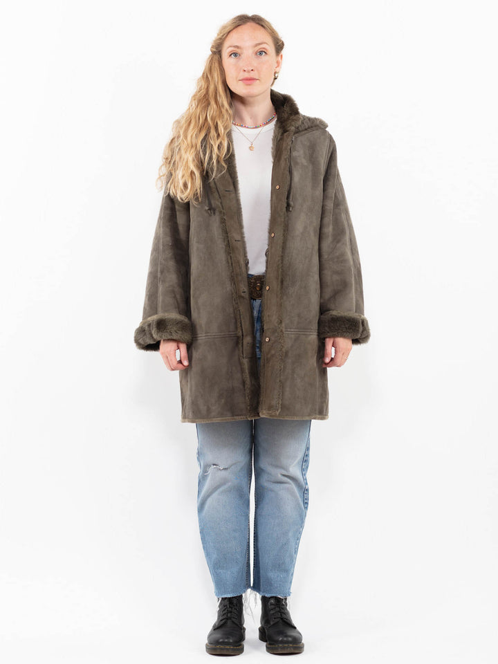 Vintage 90's Women Sheepskin Coat in GreenA0314