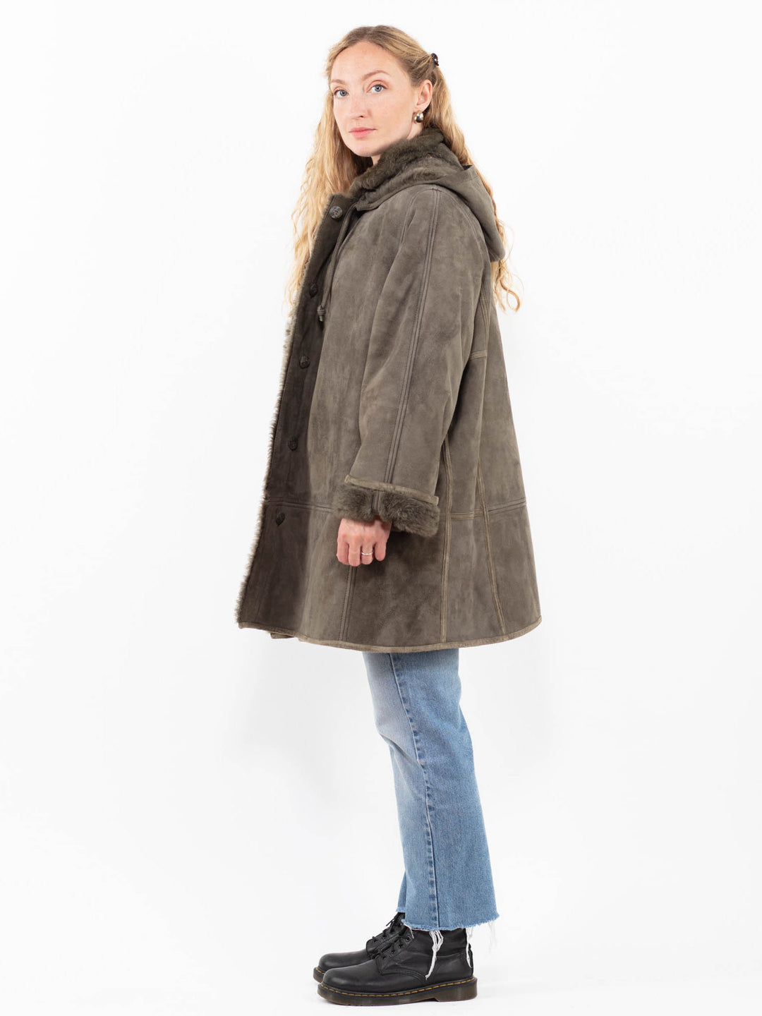 Vintage 90's Women Sheepskin Coat in GreenA0314