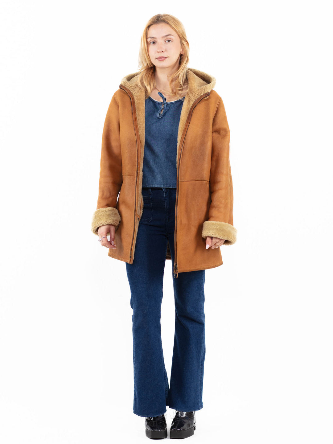 Vintage 90's Women Sheepskin Coat in BrownA0105