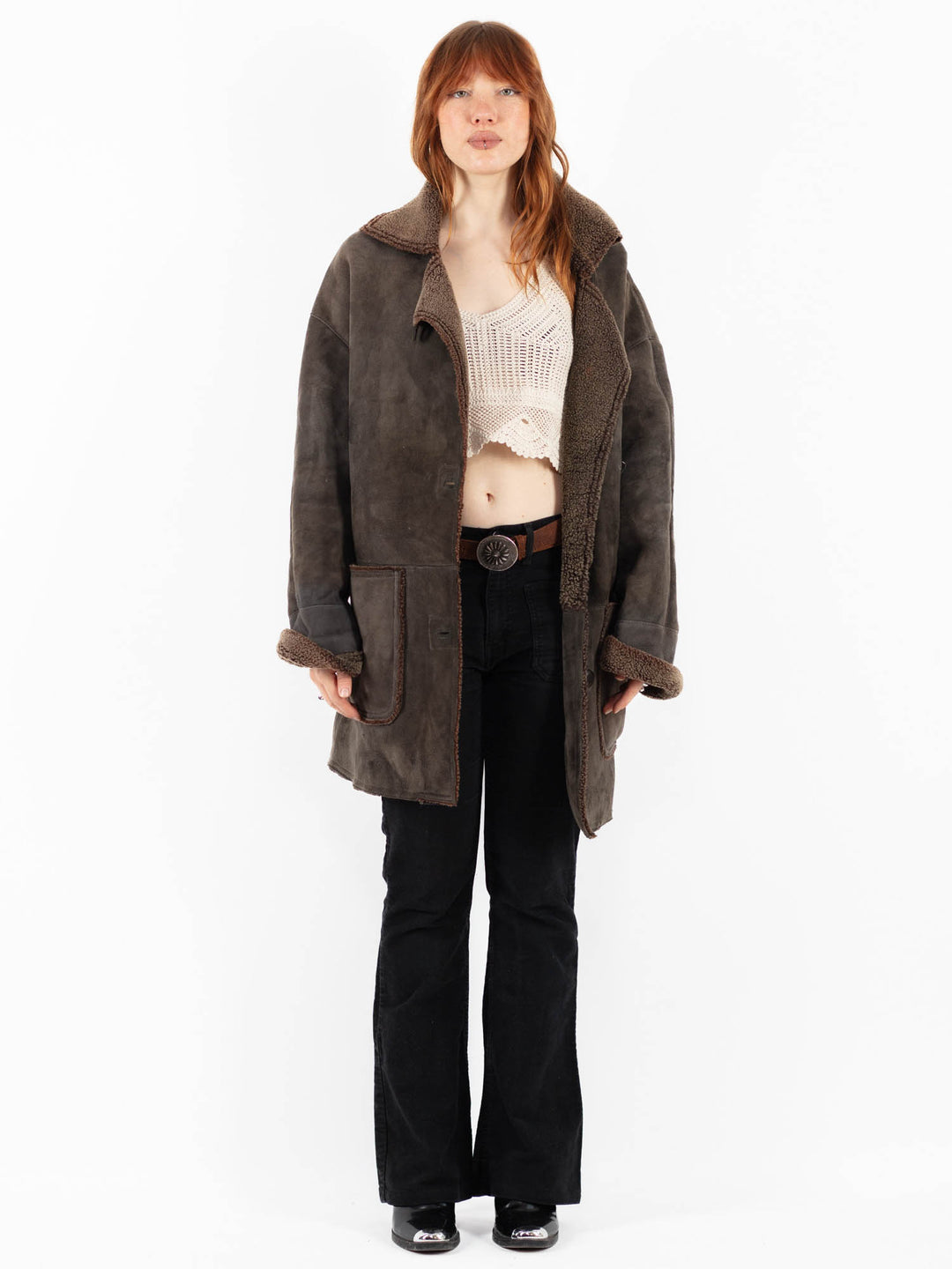 Vintage 90's Women Sheepskin Coat in GrayV9816