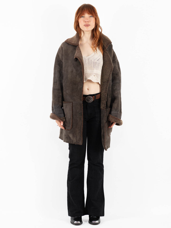 Vintage 90's Women Sheepskin Coat in GrayV9816