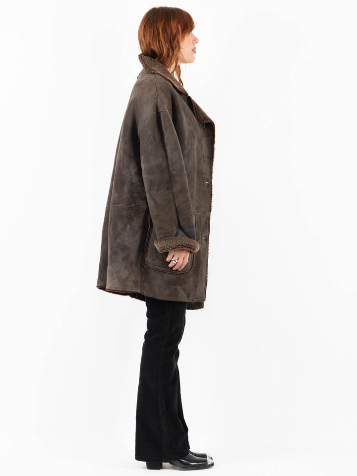 Vintage 90's Women Sheepskin Coat in GrayV9816