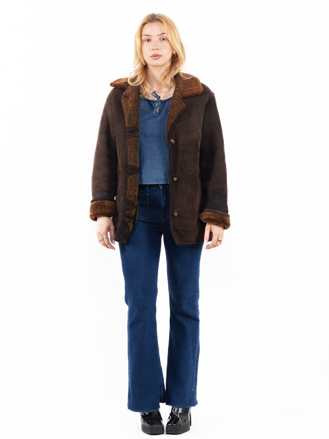 Vintage 90's Women Sheepskin Coat in BrownA0110