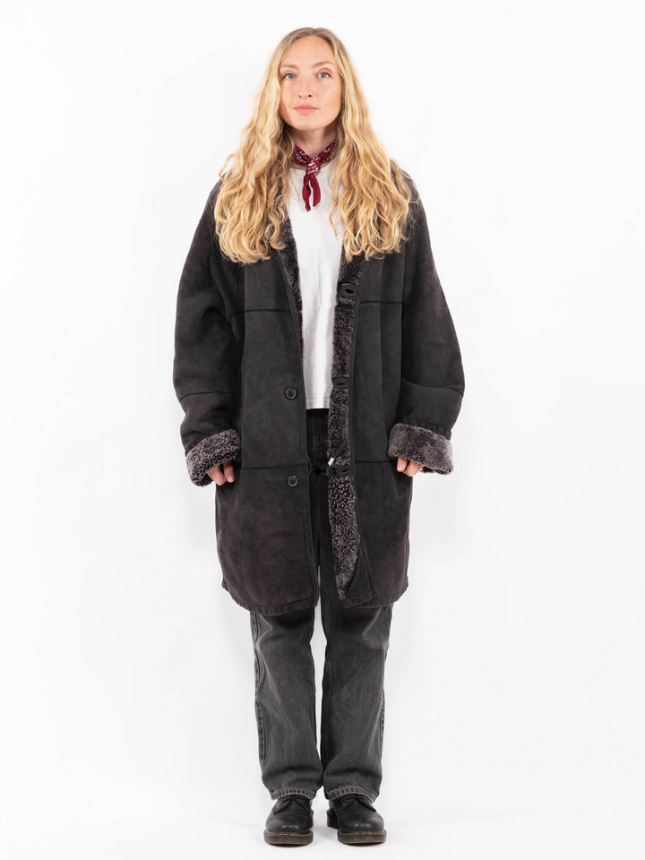 Vintage 90's Women Sheepskin Coat in PurpleA0666