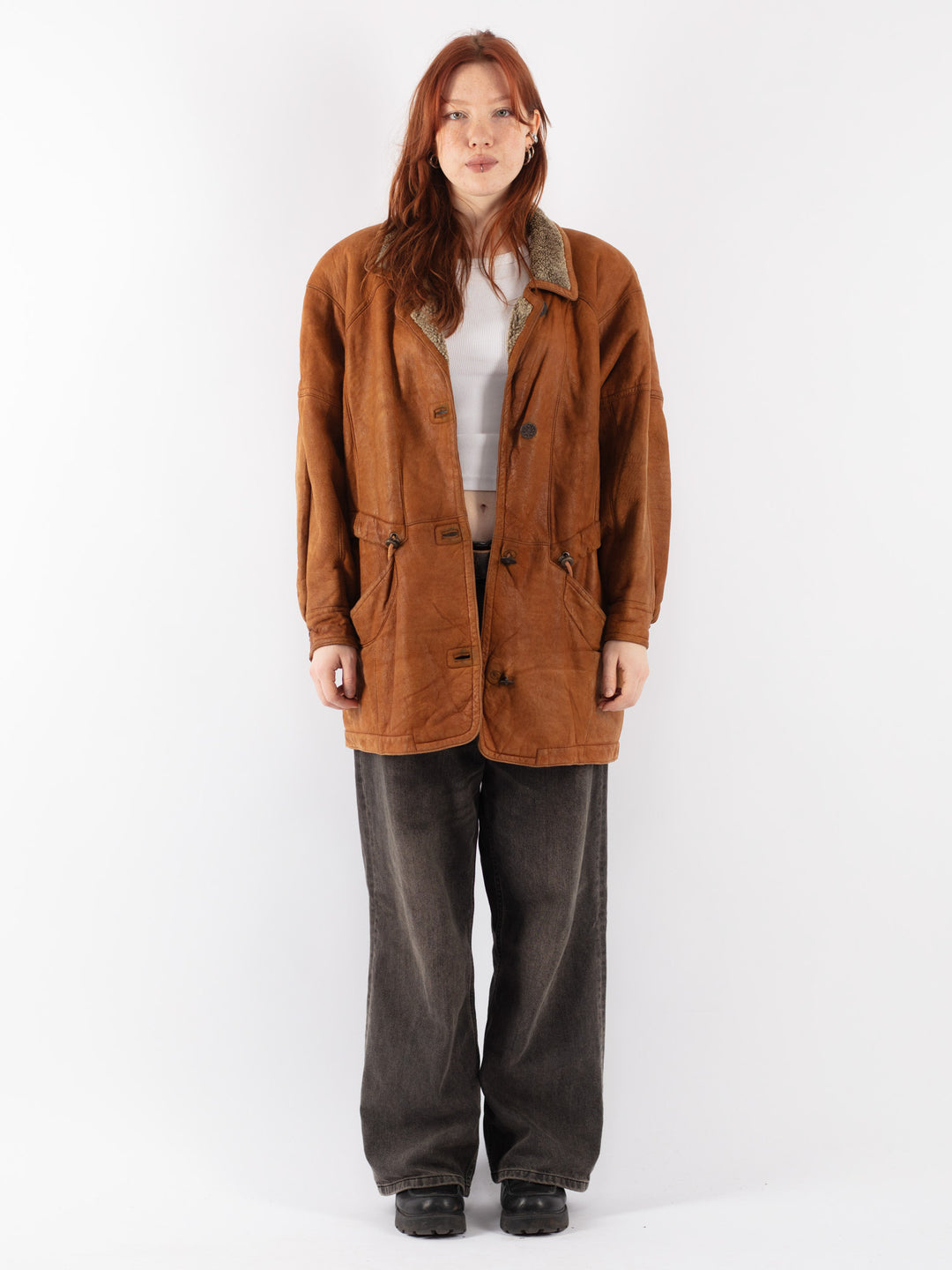 Vintage 90's Women Sheepskin Coat in Brown