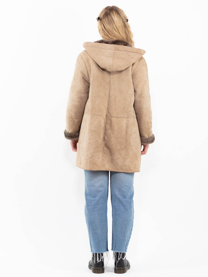 Vintage 90's Women Sheepskin Coat in BeigeA0324