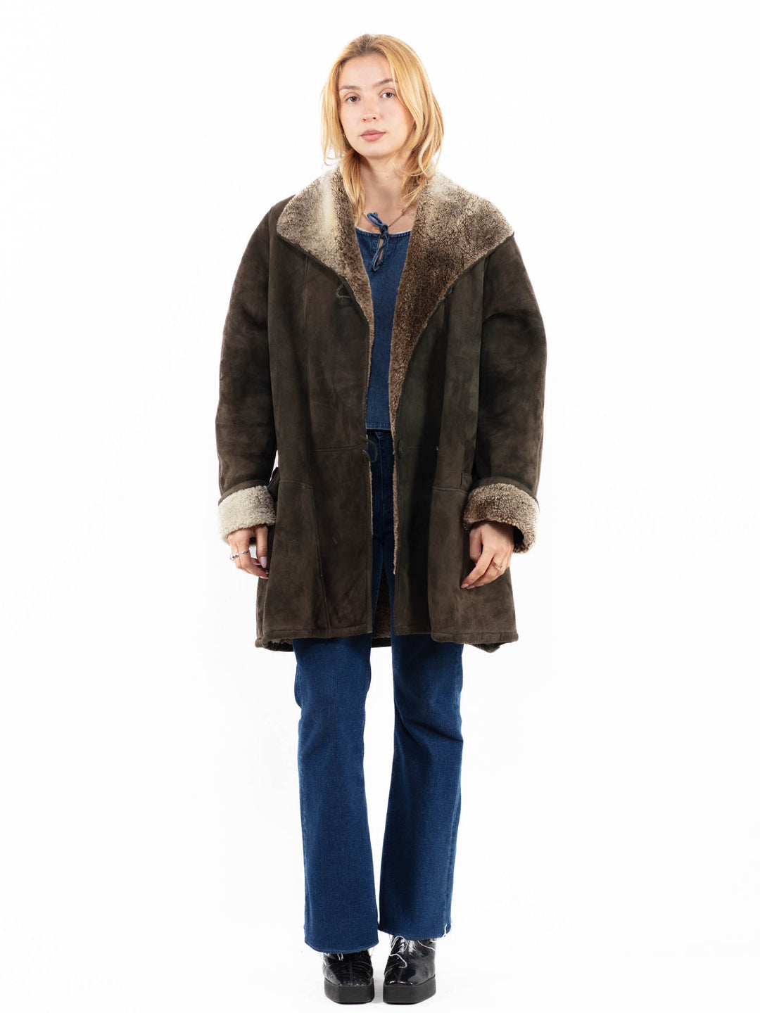 Vintage 90's Women Sheepskin Coat in GreenA0123