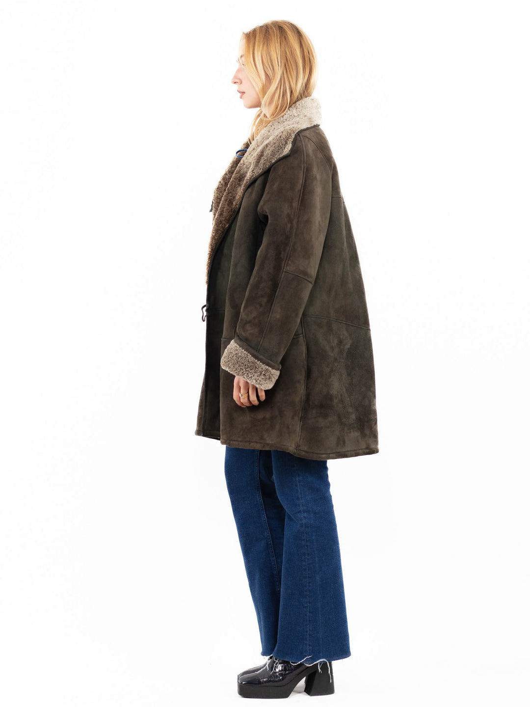 Vintage 90's Women Sheepskin Coat in GreenA0123