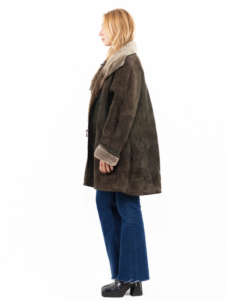 Vintage 90's Women Sheepskin Coat in GreenA0123