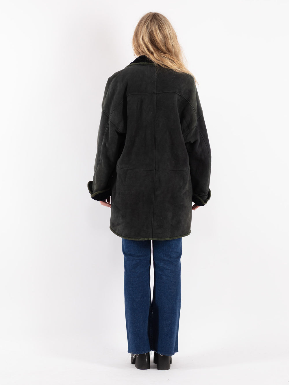 Vintage 90's Women Sheepskin Coat in Black