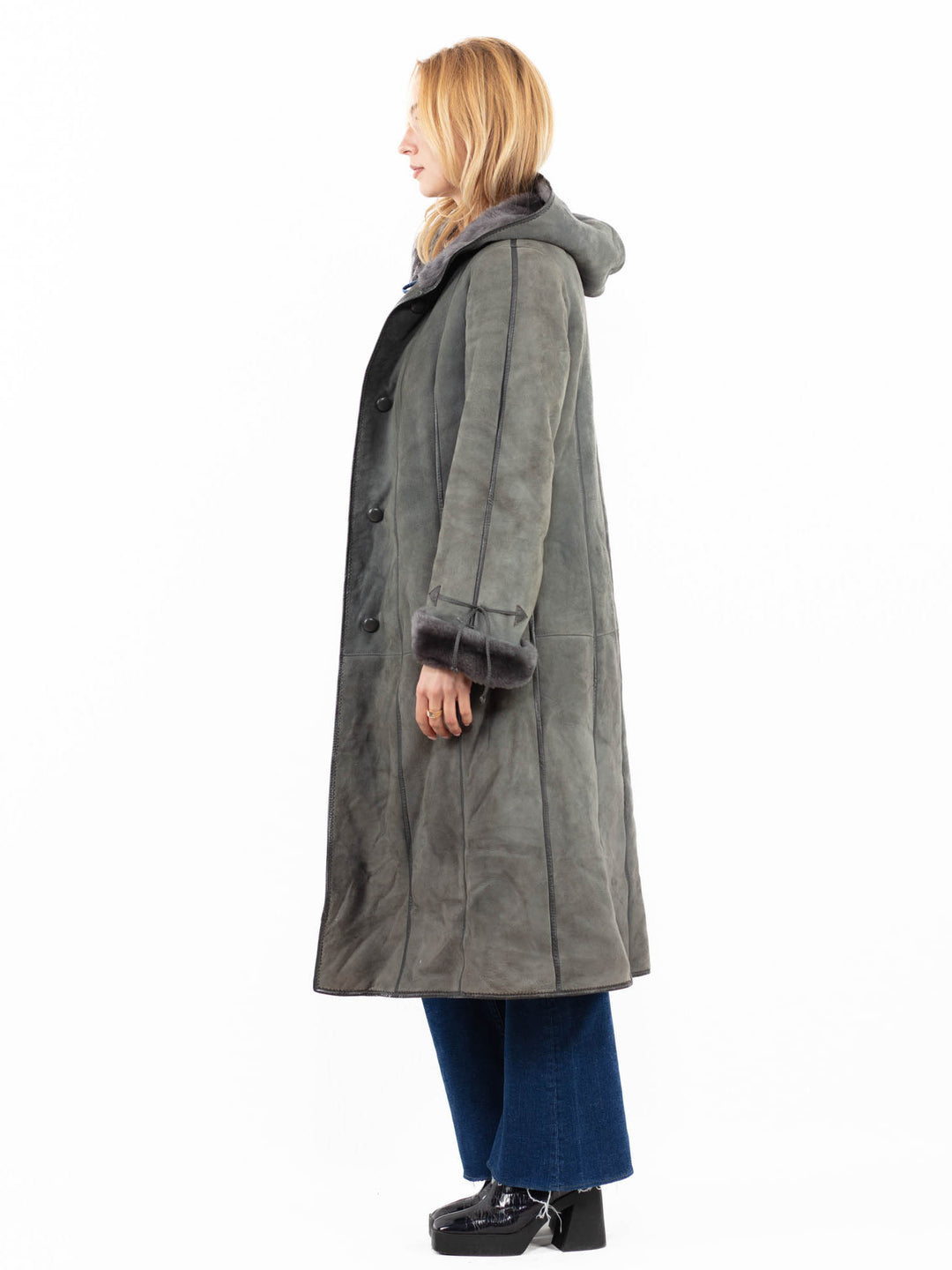 Vintage 90's Women Sheepskin Coat in GrayA0129