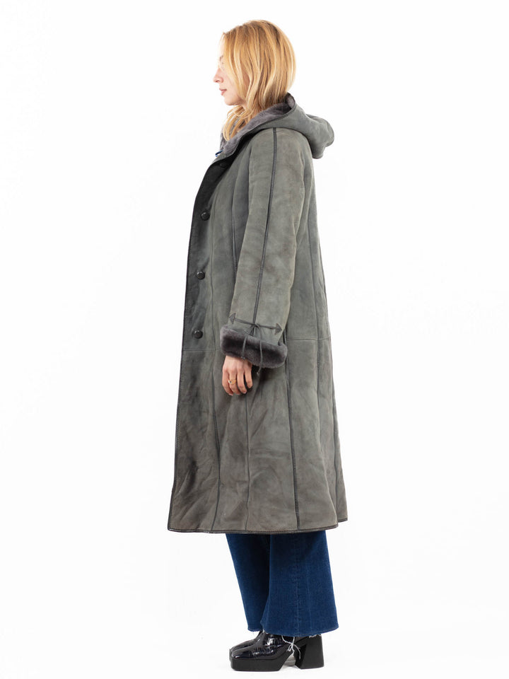 Vintage 90's Women Sheepskin Coat in GrayA0129