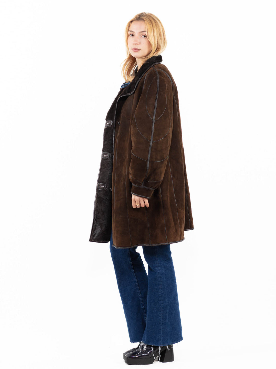 Vintage 90's Women Sheepskin Coat in BrownA0130