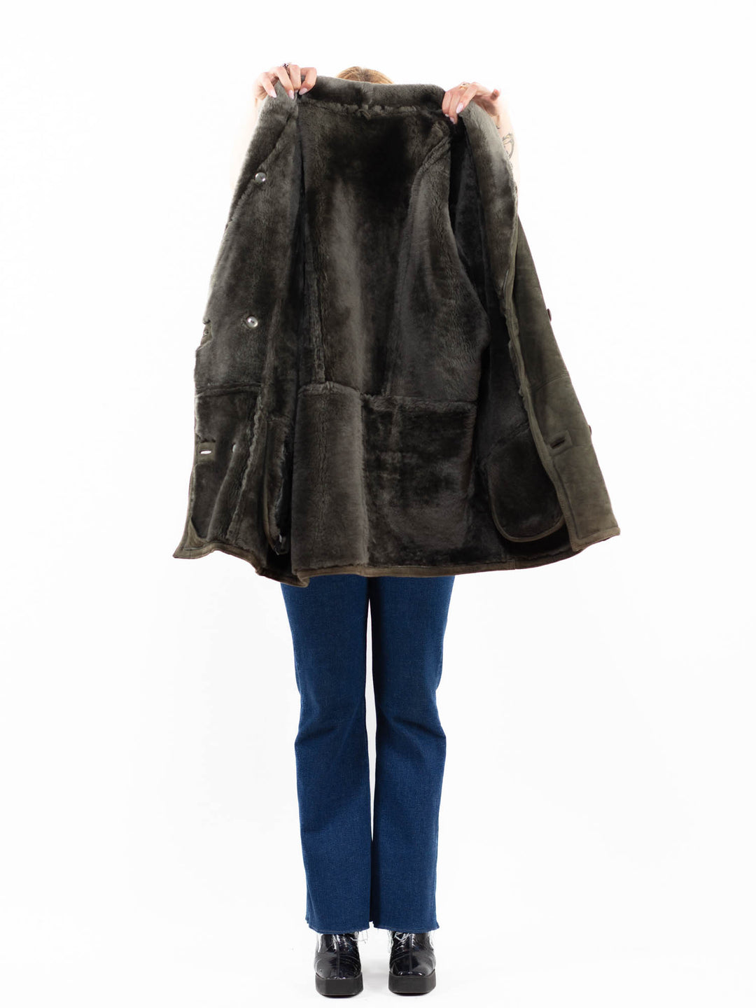 Vintage 90's Women Sheepskin Coat in GreenA0131