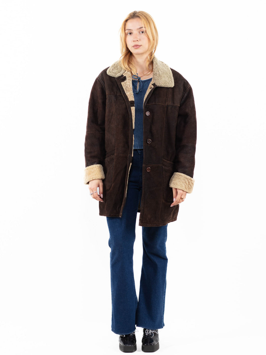 Vintage 90's Women Sheepskin Coat in BrownA0133