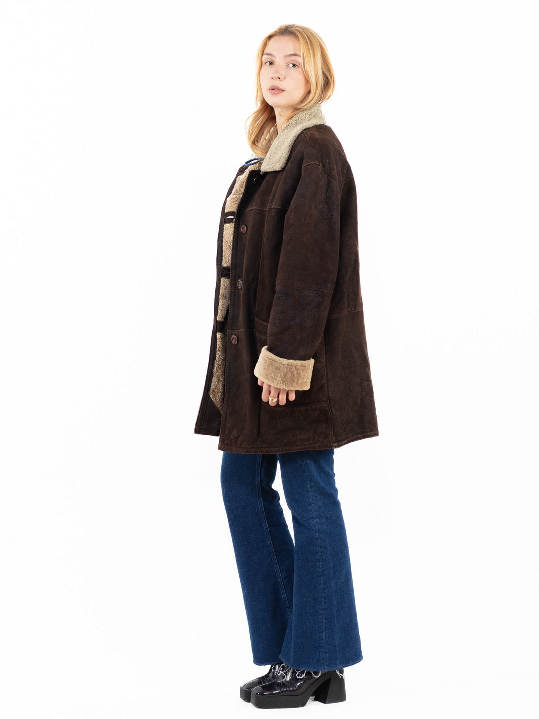 Vintage 90's Women Sheepskin Coat in BrownA0133