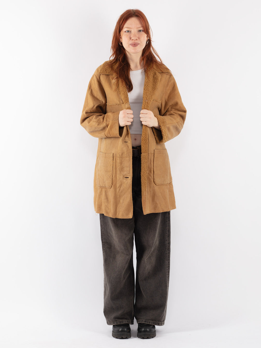 Vintage 90's Women Sheepskin Coat in Beige