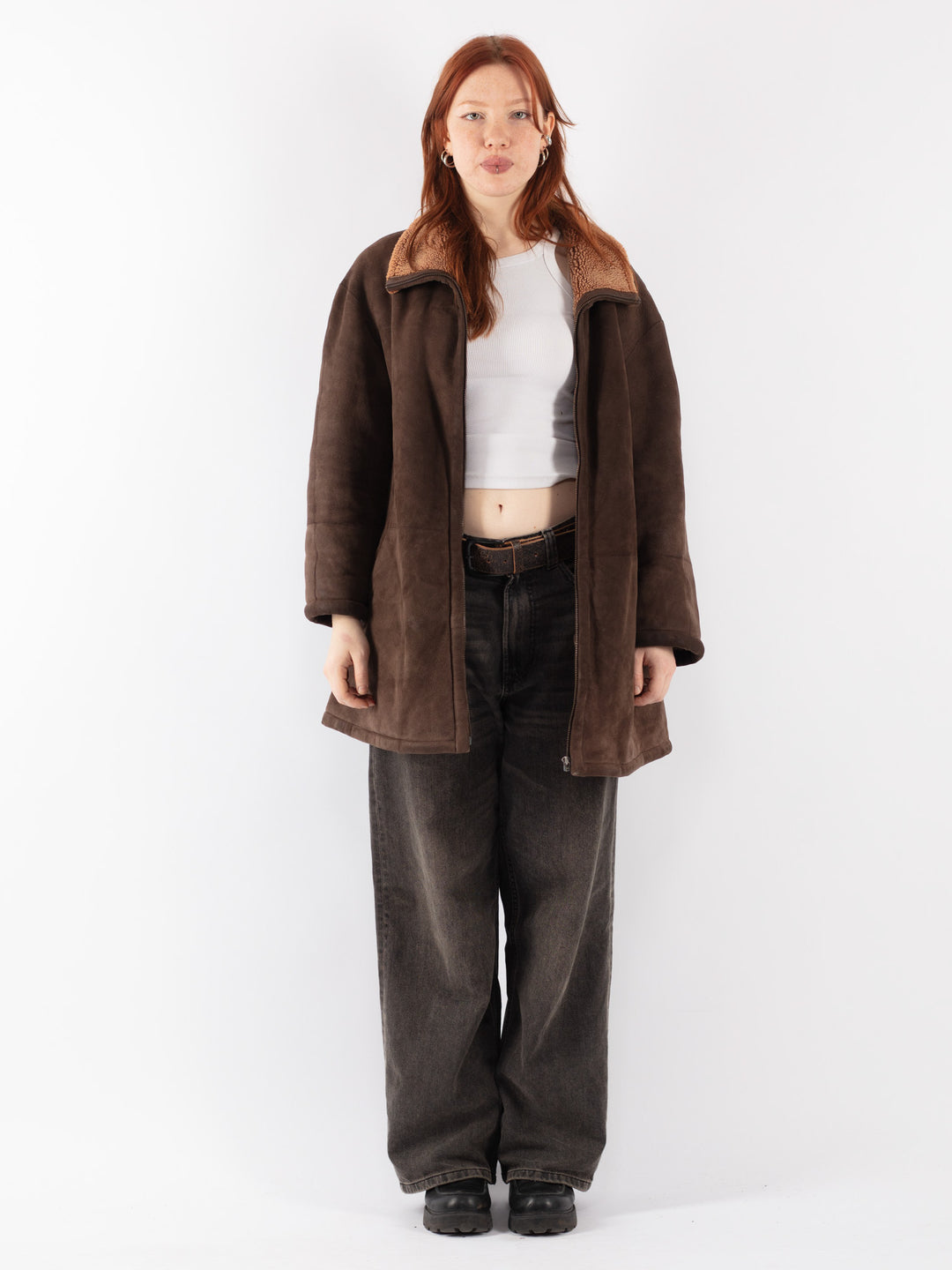 Vintage 90's Women Sheepskin Coat in Brown