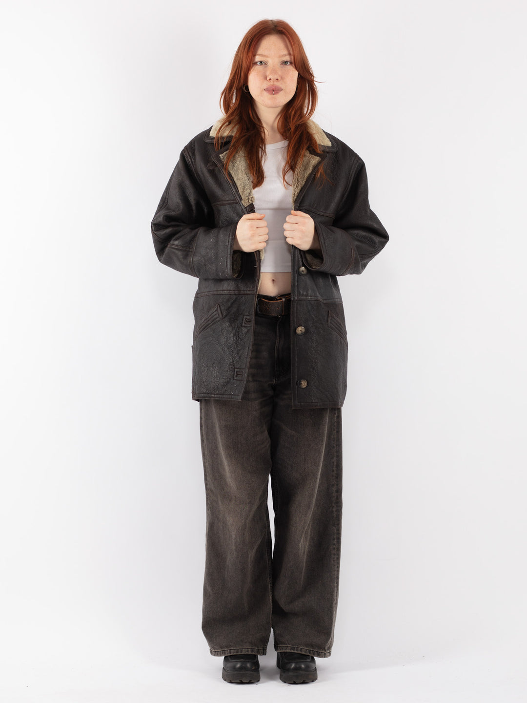 Vintage 90's Women Sheepskin Coat in Brown