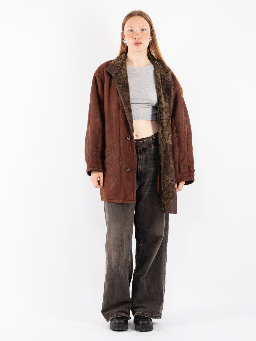 Vintage 90's Women Sheepskin Coat in Brown