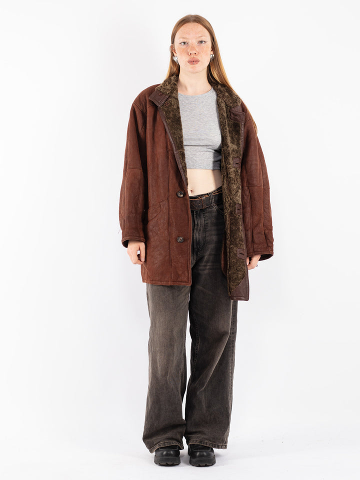 Vintage 90's Women Sheepskin Coat in Brown