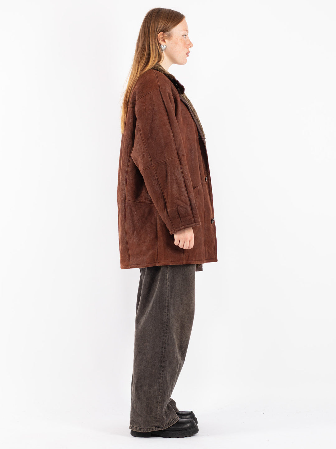 Vintage 90's Women Sheepskin Coat in Brown