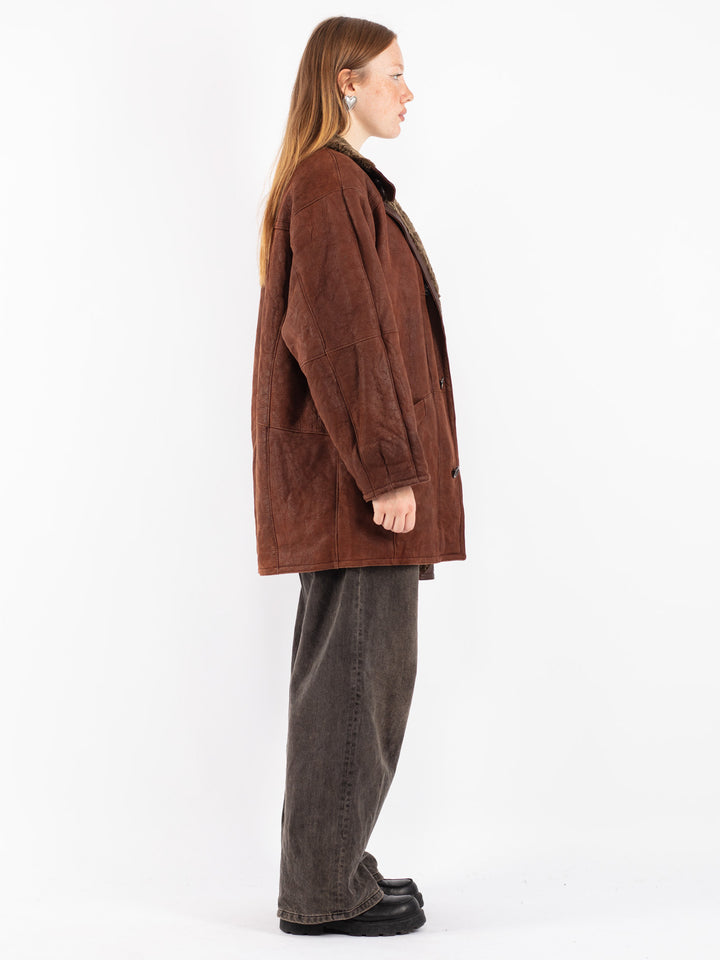 Vintage 90's Women Sheepskin Coat in Brown