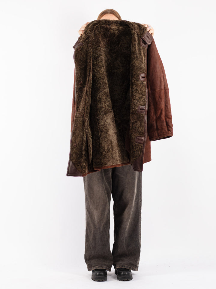Vintage 90's Women Sheepskin Coat in Brown