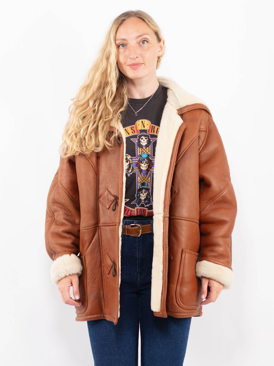 Vintage 90's Women Sheepskin Coat in BrownA0472