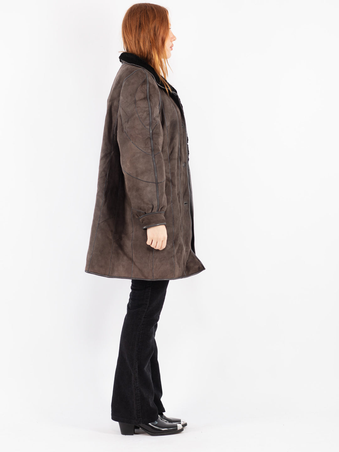 Vintage 90's Women Sheepskin Coat in Gray