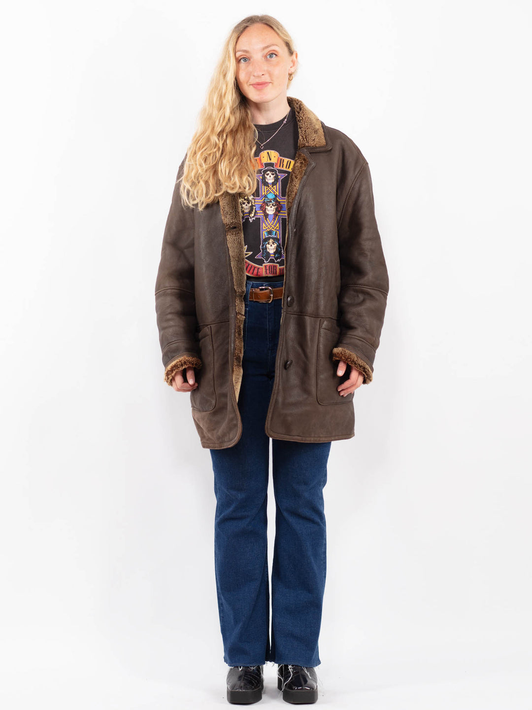 Vintage 90's Women Sheepskin Coat in BrownA0477