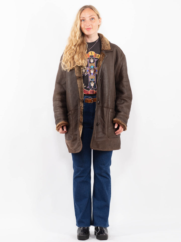 Vintage 90's Women Sheepskin Coat in BrownA0477