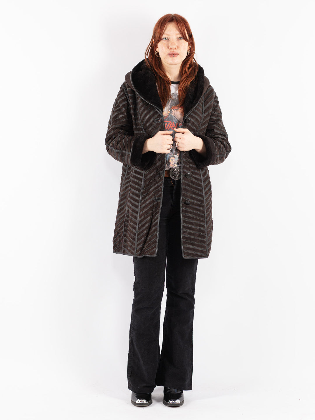 Vintage 90's Women Sheepskin Coat in Brown