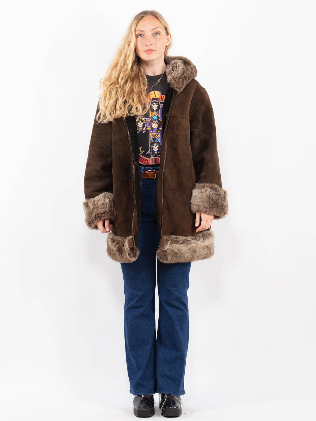 Vintage 90's Women Sheepskin Coat in BrownA0482