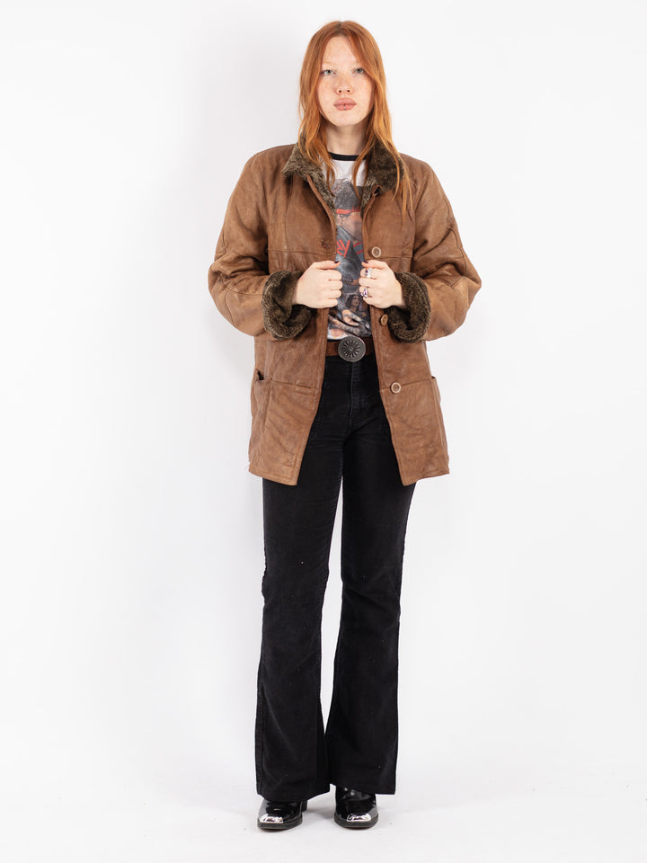 Vintage 90's Women Sheepskin Coat in Brown