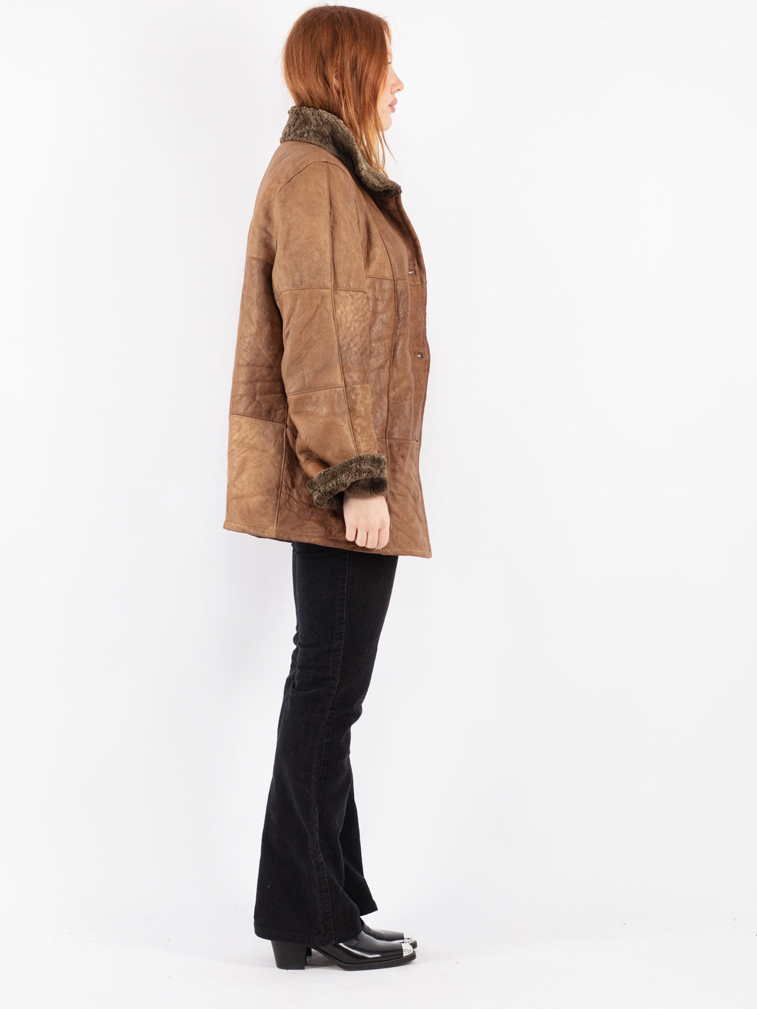 Vintage 90's Women Sheepskin Coat in Brown